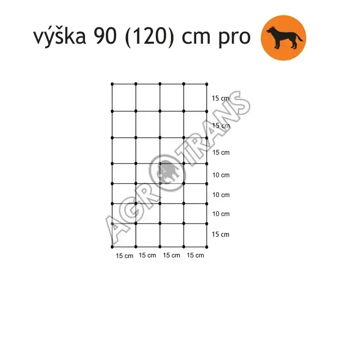 Síť na elektrické ohradníky proti vlkům, 50m,120cm, žlutá